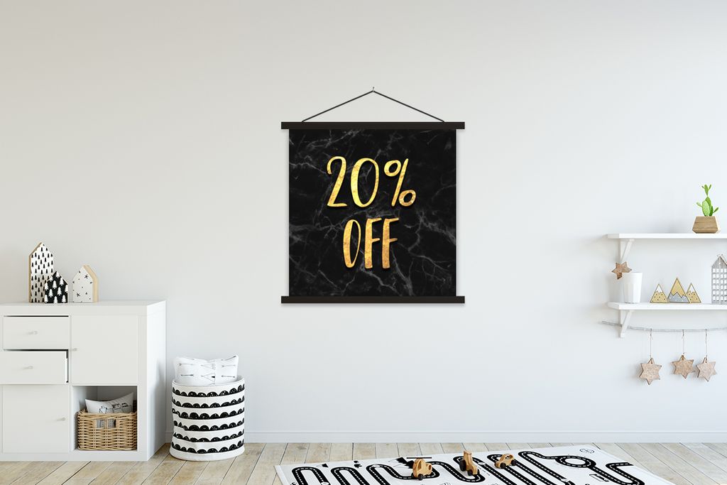 MuchoWow Textilposter Rabatt - Gold - Marmor 90x90 cm mit schwarzem Rahmen - Magnetisches