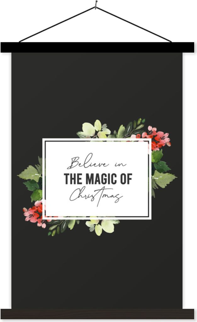 MuchoWow Textilposter Blumen - Weihnachten - Zitate 60x90 cm mit schwarzem Rahmen - Poster Wohnzimmer