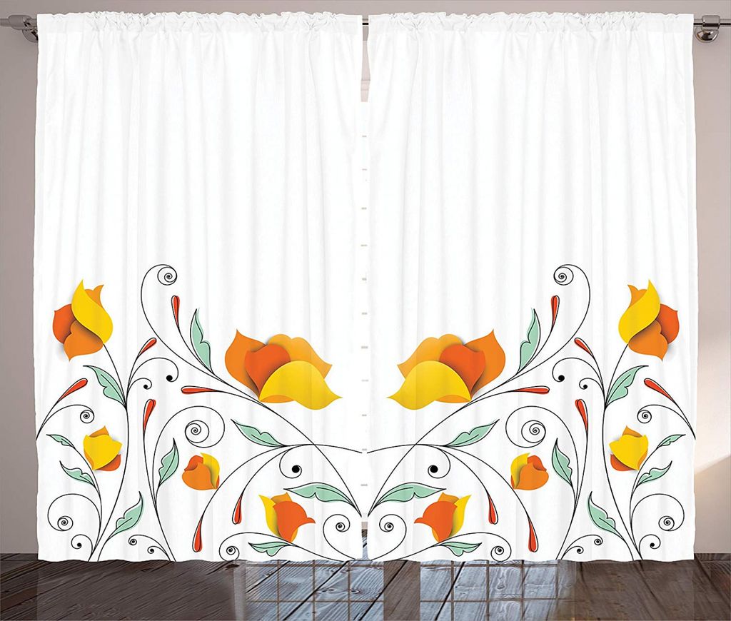 ABAKUHAUS Blumen Rustikaler Gardine, Verwirbelt Romantische Ast, Schlafzimmer Kräuselband Vorhang mit Schlaufen und Haken, 280 x 245 cm, Mint orange