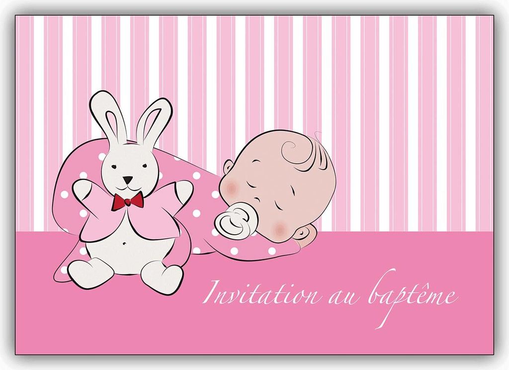 Franz. Mädchen Tauf Einladung mit Baby und Häschen: Invitation