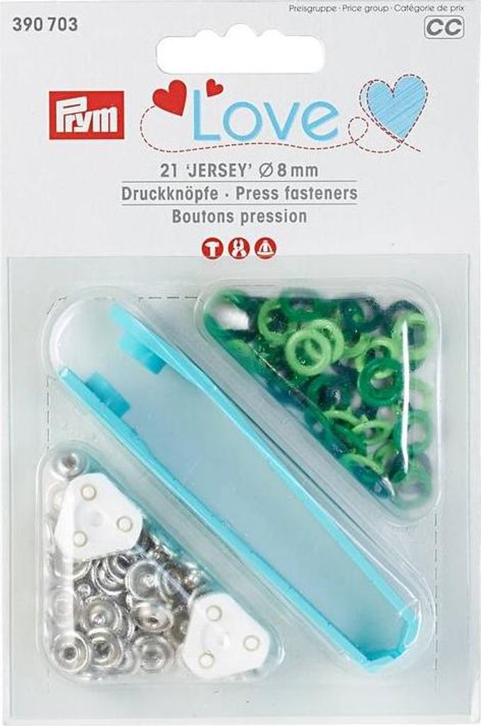 Stiskací knoflíky + narážeč Jersey, Prym Love, 8 mm, 21 ks, Obrázek produktu 