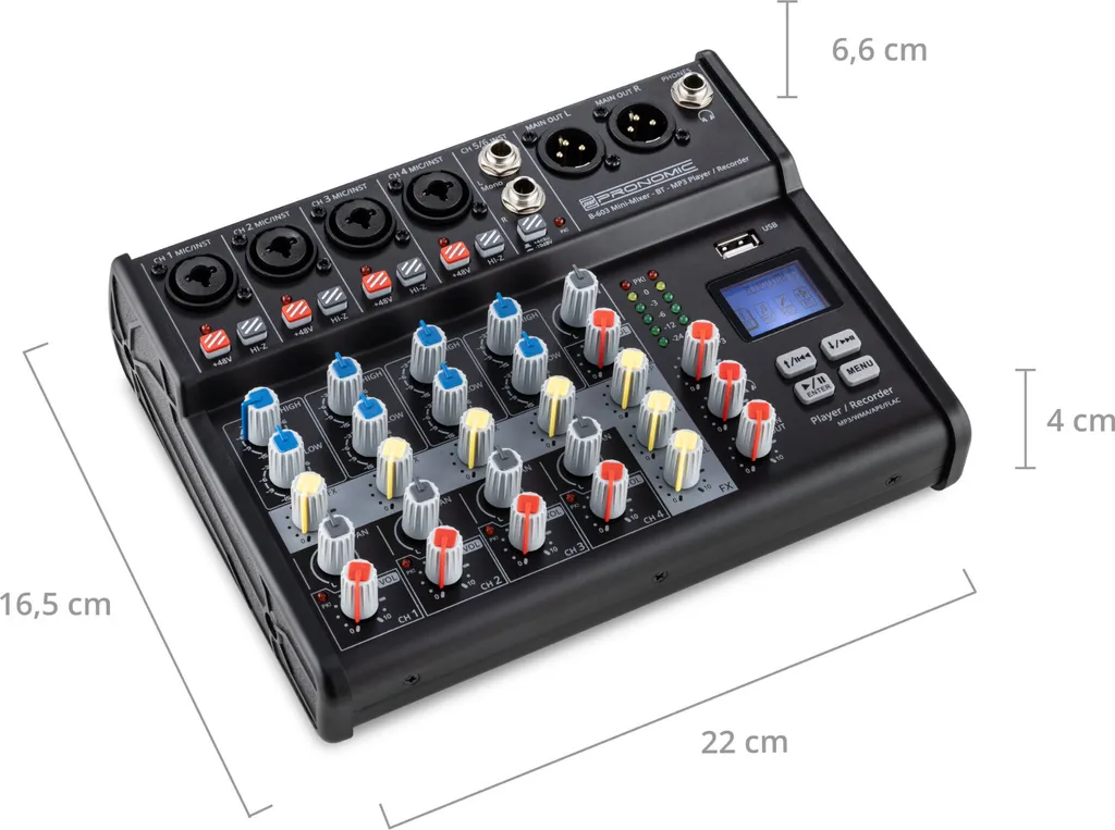 Console de mixage compacte Pronomic B-603 interface audio USB et BT