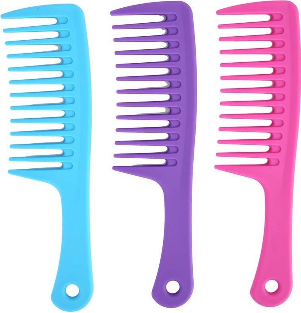 3 Farben Kamm mit breiten Zinken, geradem Griff, antistatisch, für lockiges Haarstyling (Set)