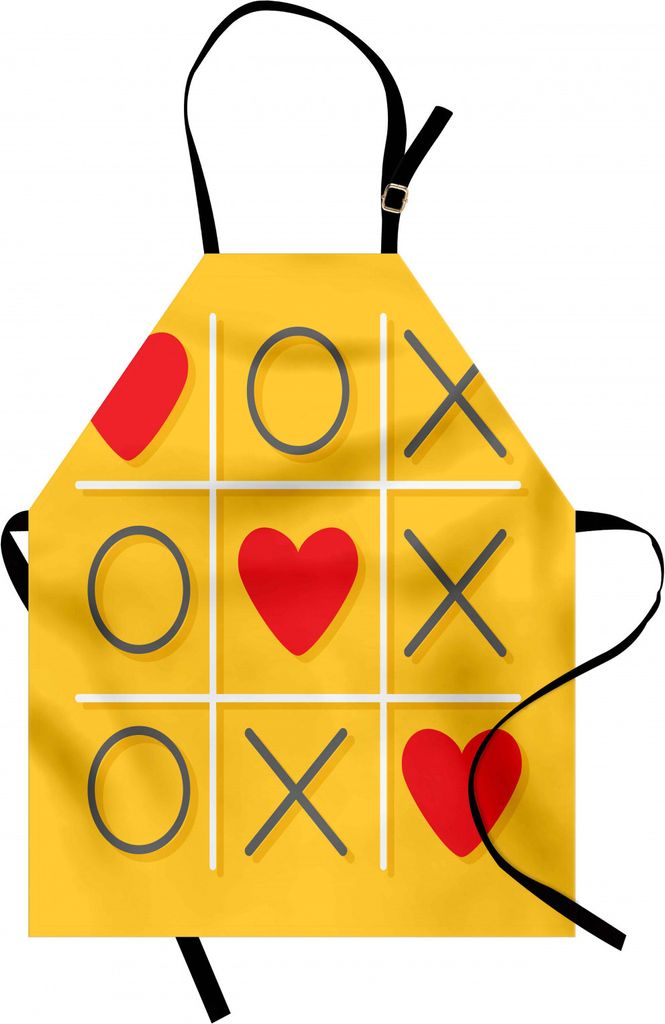 ABAKUHAUS Liebe Kochschürze, Tic-Tac-Toe Spiel mit XOXO Flat Design Lassen Sie Mich Sie lustige romantische Illustration küssen, Farbfest Höhenv...