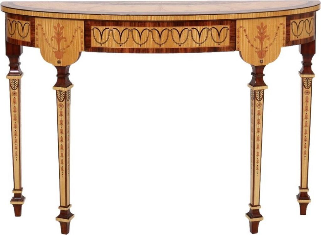 Casa Padrino Luxus Barock Konsole Naturfarben / Braun 120 cm - Handgefertigter Massivholz Konsolentisch mit Schublade - Luxus Wohnzimmer Möbel im ...