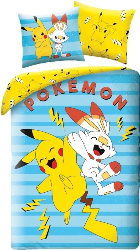 Biancheria da letto Pokémon Pikachu e Scorbunny Reversibile 140x200cm