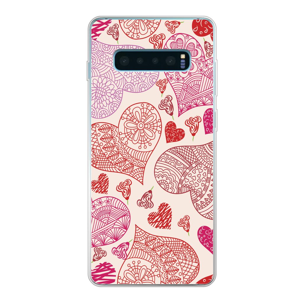 MuchoWow Handyhülle Schutzhülle Hülle für Samsung Galaxy S10 Lite Eine Illustration mit rosa und roten Herzen Silikon Softcase Handy Hülle -...