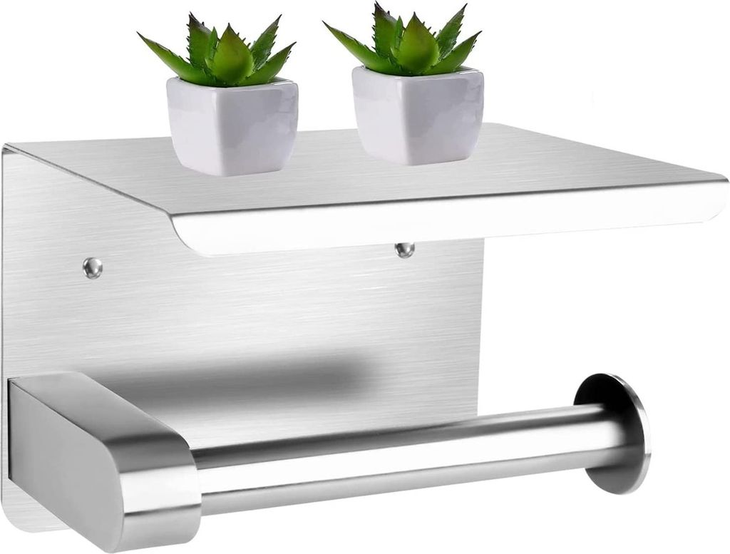Toilettenpapierhalter Ohne Bohren mit Ablage,Selbstklebende Klopapierhalter,für Badezimmer und Küche,Edelstahl Wandmontage Klorollenhalter,Silber