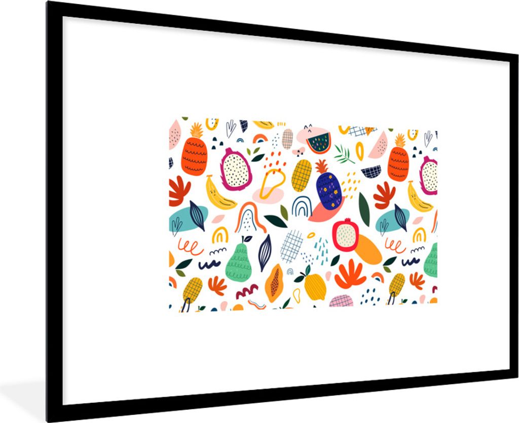MuchoWow Gerahmtes Poster Obst - Weiß - Pastell - Pflanzen - Wassermelone 90x60 cm - Poster mit Schwarzem Bilderrahmen Wandposter Rahmen Foto Bi...