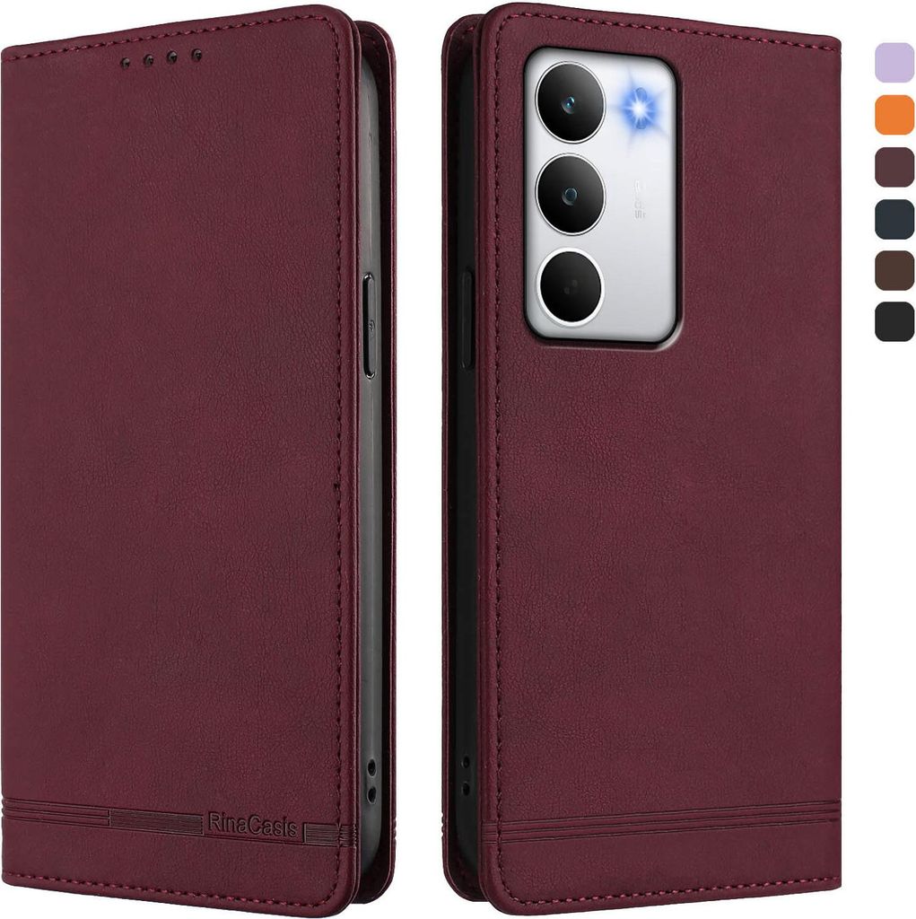Hülle für Realme C71, Retro Kunstleder Ständer Klapphülle mit Kartenfächer und Magnetische Rot