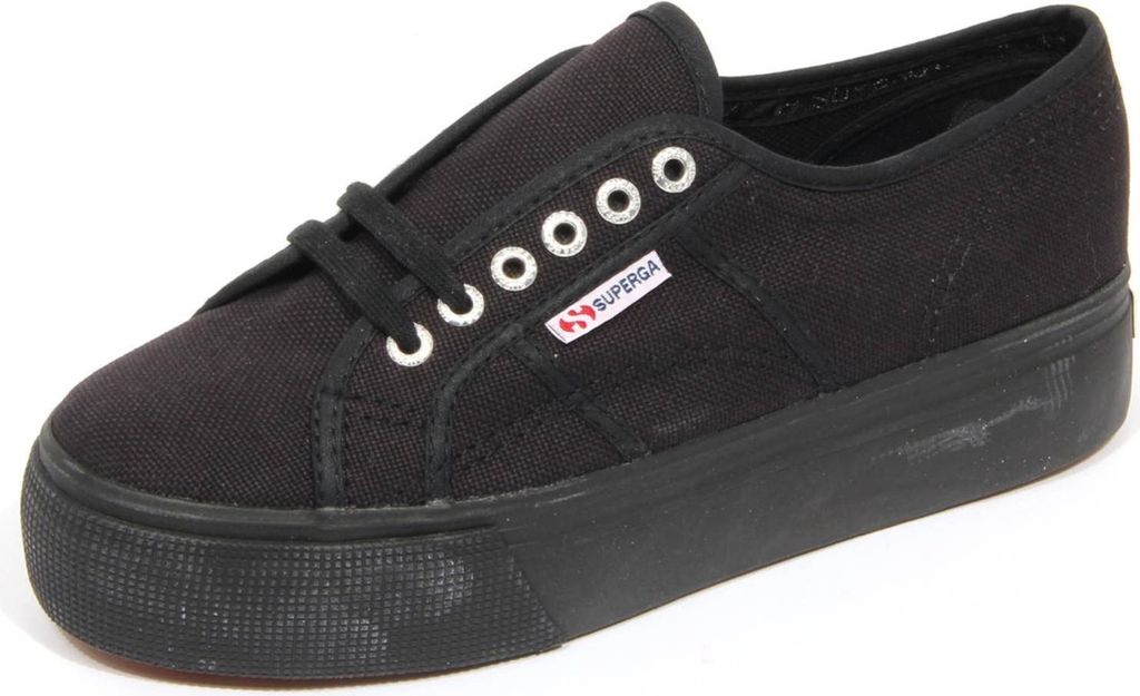 H0160 sneaker donna SUPERGA schwarz Leinwand Plattform Schuhe Frau