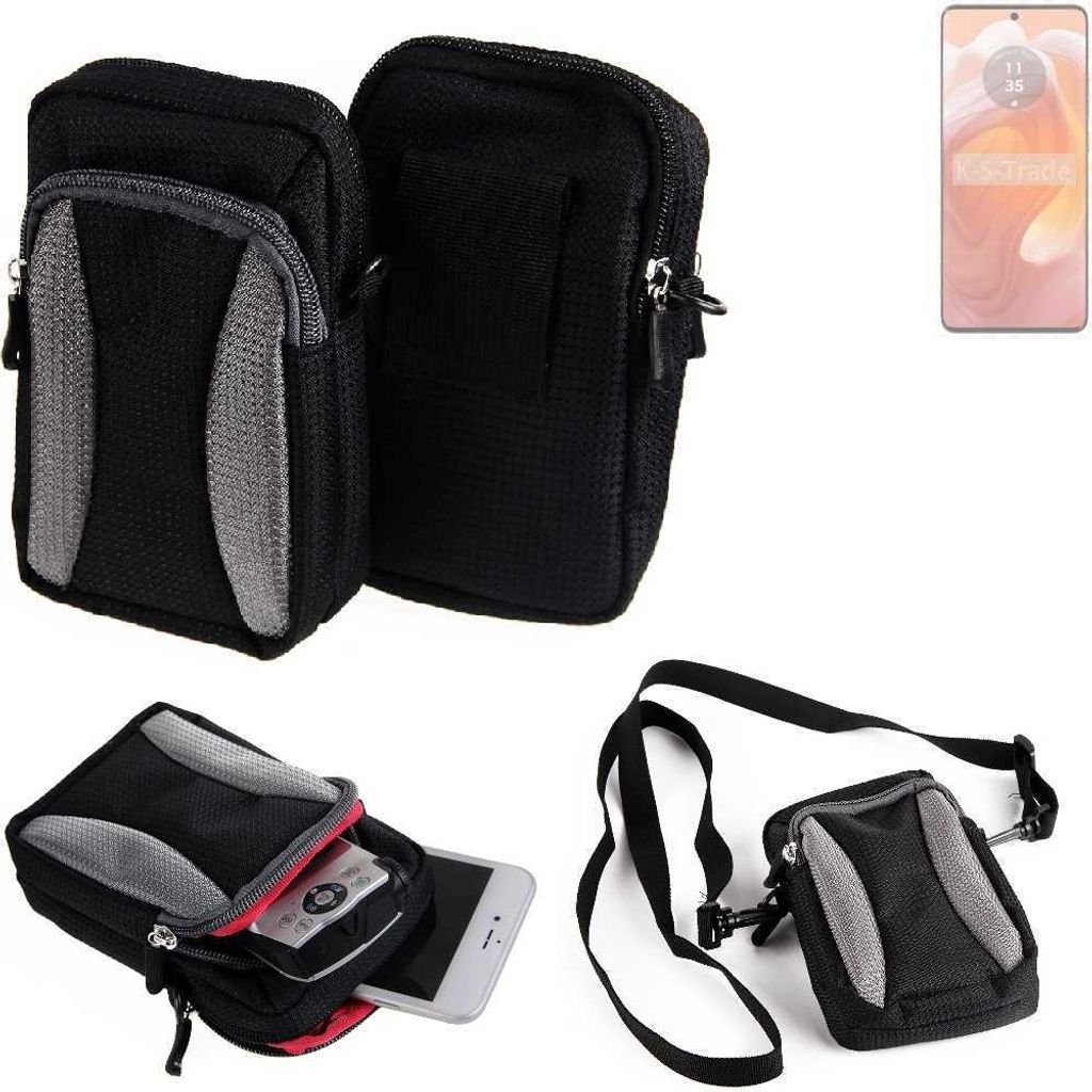 K-S-Trade Holster Schutz Hülle kompatibel mit Motorola Edge 50 Ultra Handy Hülle Gürteltasche Umhängetasche mit Zusatzfach schwarz