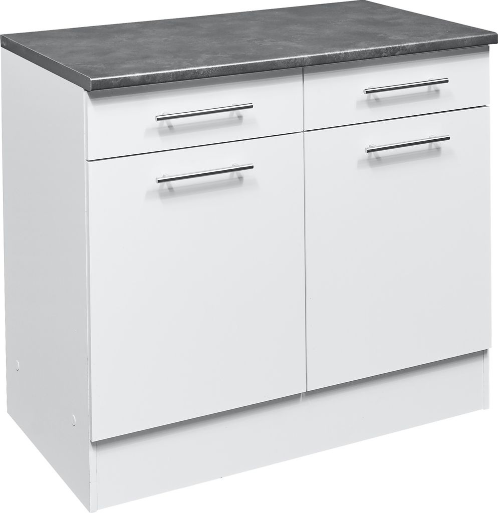 EDDY Moderner Küchenunterschrank in Weiß matt, Metallic Grau - Geräumiger Unterschrank Küche mit viel Stauraum - 100 x 90 x 60 cm (B/H/T)