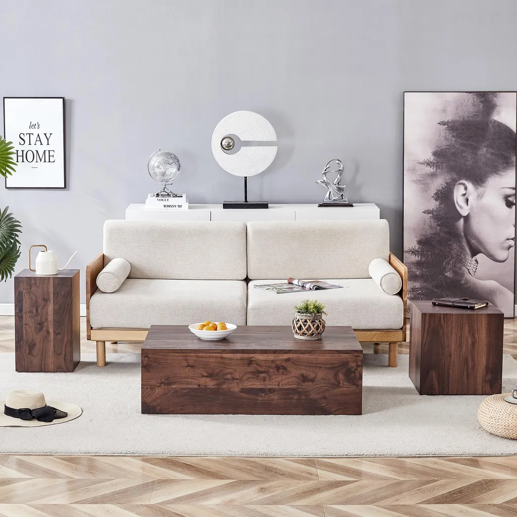 Table Basse Robuste pour Salon : Finition Noyer Stable et Anti-Rayures