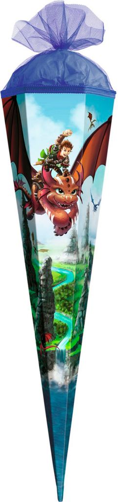 ROTH Geschenk-Schultüte Drachenjäger 50 cm klein eckig Tüllverschluss Zuckertüte Schulanfang