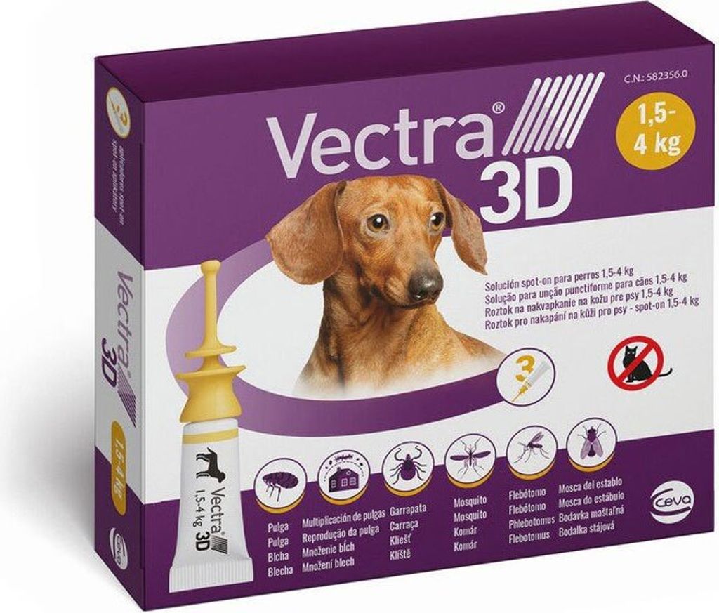 Ceva Vectra 3d Spot-on 1.5-4kg Antiparasitikum-pipette Für Hunde 3 Einheiten Golden Golden One Size
