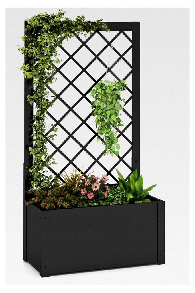 Blumenkasten mit Rankgitter, Hochbeet aus Metall, Pflanzkasten für Kletterpflanzen, Erhöhtes Gartenbeet, Blumenkübel für Terrasse, Garten, Balk...