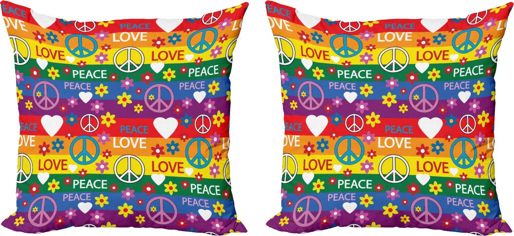 ABAKUHAUS toll Kissenbezug Set (2Stück), Herz-Frieden, doppelseitiges Digitaldruckdekor mit Reißverschluss, 50 cm, Mehrfarbig