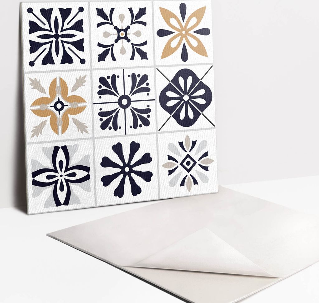 Fliesenaufkleber Set für Bad und Küche - 9 Fliesen Selbstklebend PVC - 30 x 30 - Ästhetisches Mosaik