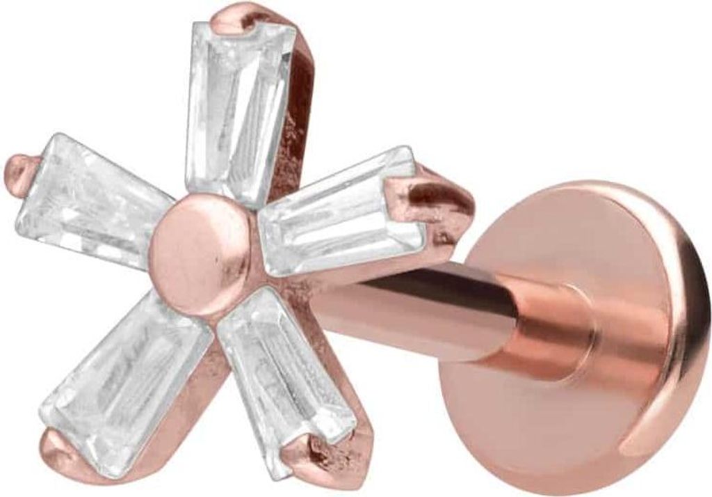 Ohrpiercing, Nasenpiercing Titan Labret mit Innengewinde KRISTALLBLUME RoséGold Stablänge: 5mm | Stabstärke: 1,2mm