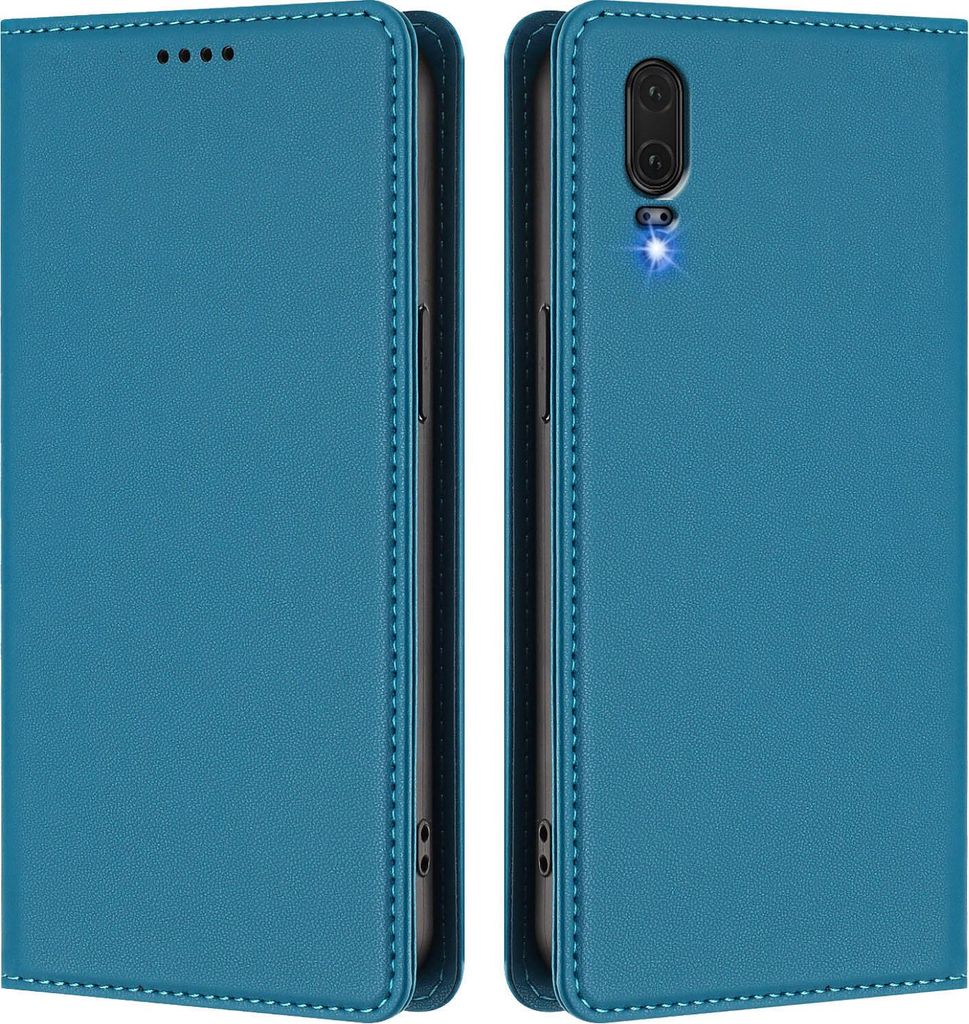 Handyhülle für Huawei P20, Kunstleder Klapphülle Stoßfeste Magnetische Hülle mit Ständer Blau