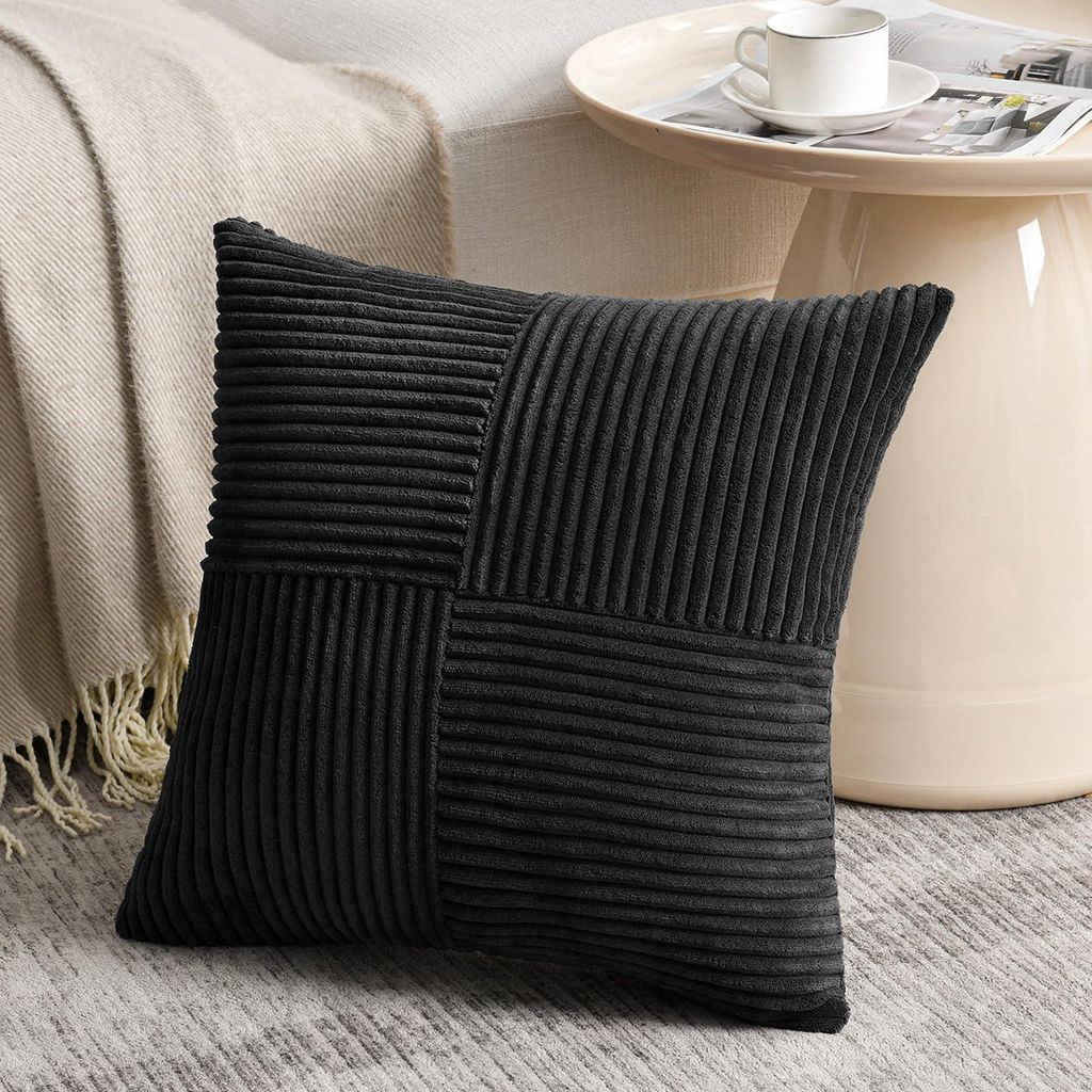 1 schwarzer Kissenbezug 50x50 cm aus Cord, dekorativer Kissenbezug für Sofas, Boho-Stil
