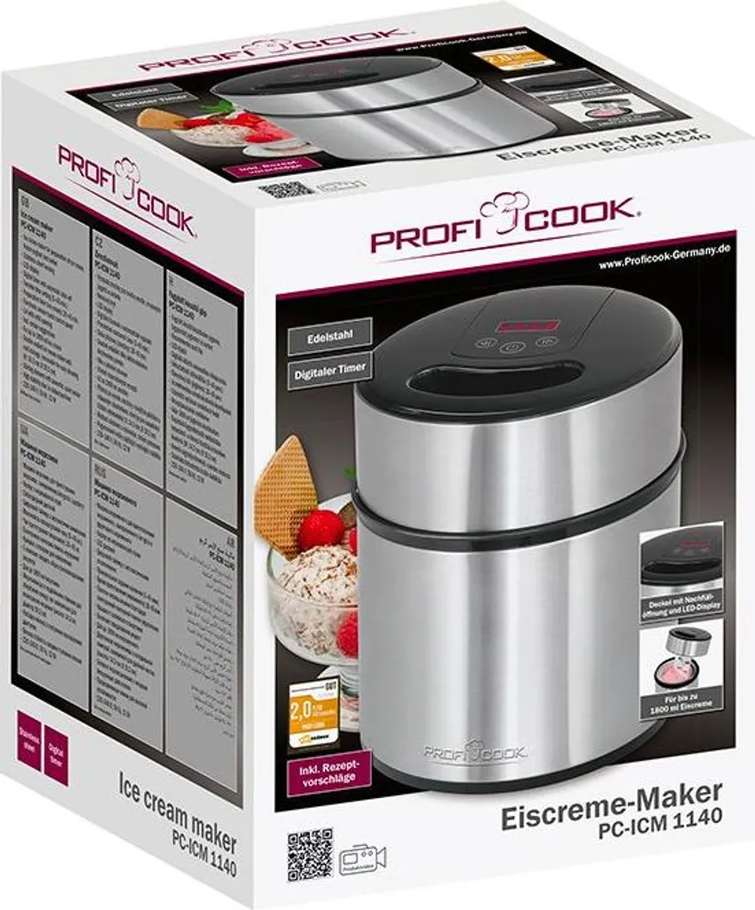 Sorbetière Numérique Proficook PC-ICM 1140 avec Écran LCD et Bol 1,5 L