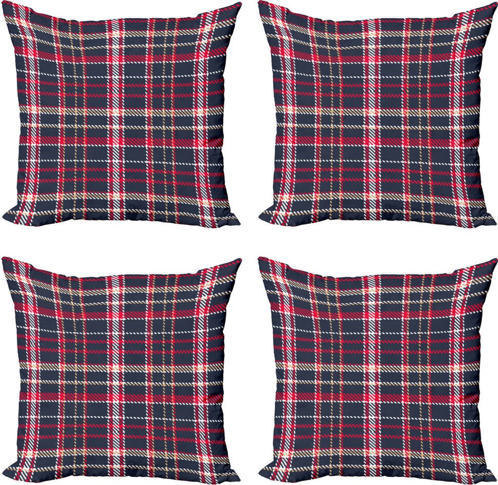 ABAKUHAUS Plaid Kissenbezug Set (4 Stück), Retro Englisch Klassik, Moderner Doppelseitiger Digitaldruck, 50 cm x 50 cm, Mehrfarbig