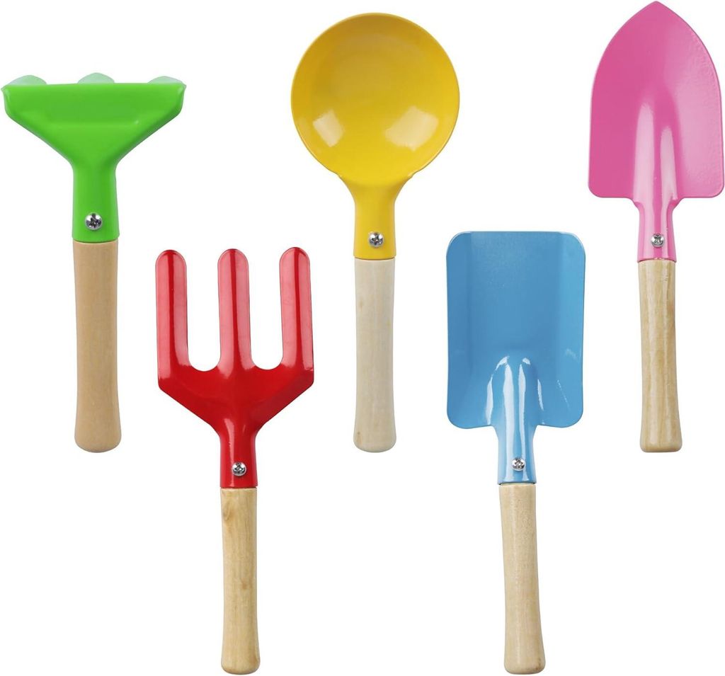 Kindertuingereedschaft Set für Kinder ab 3 Jahren - Schaufel, Harke, Besen, Schaufel, Löffel, Gabel - Sandspielzeug, Strandspielzeug