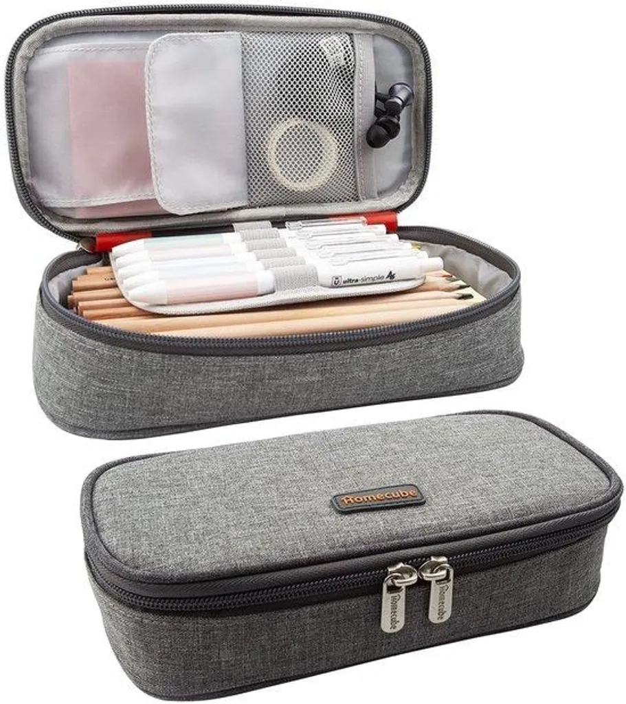 Trousse bureau grise zippée grand format - Tissu imperméable Pro