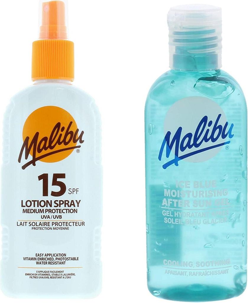 Malibu SPF15 Wasserfestes Spray 200 ml + After Sun Gel 100 ml