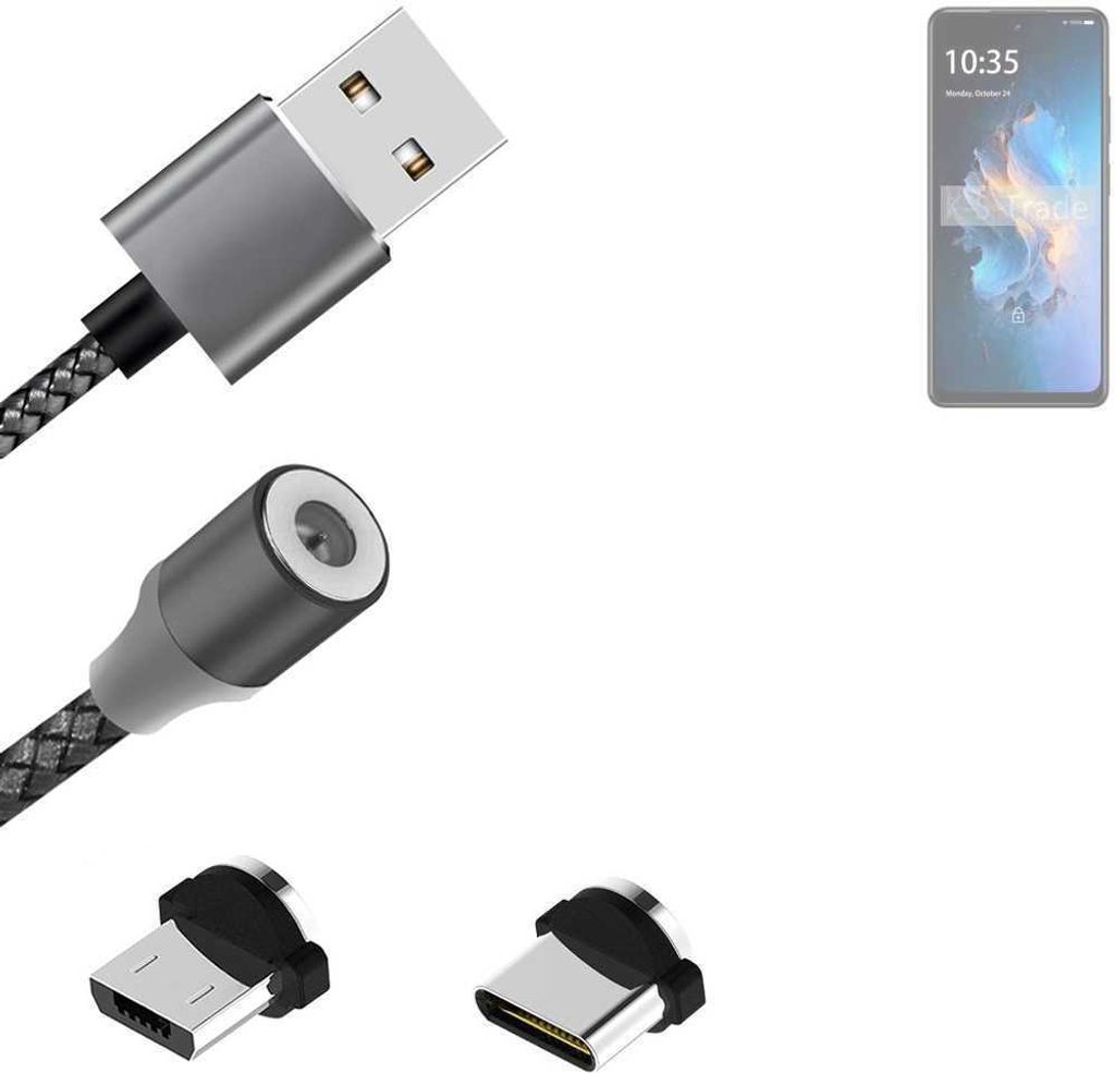 K-S-Trade Hochwertiges Magnet-Lade-kabel Sync-Kabel Daten-Kabel für FreeYond M5 5G mit USB-Typ-C-Anschluss und Micro-USB-Anschluss 2A bis zu 480mbps