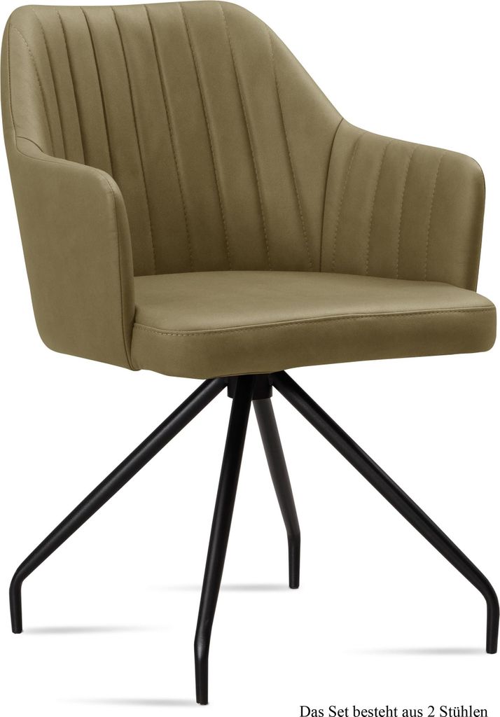 Armlehnstuhl (2er-Set) Dinara 58x81x60 Schwarz/Olivgrün