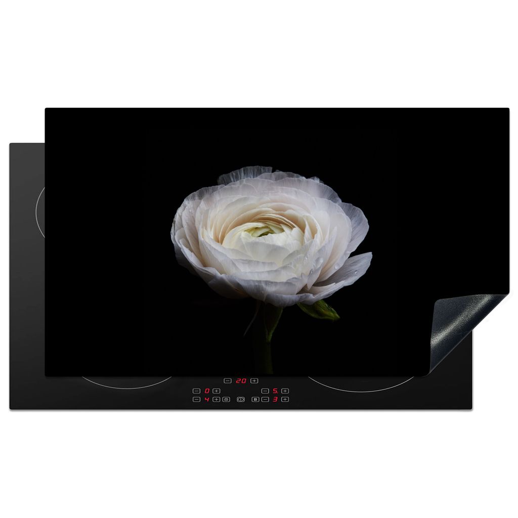 KitchenYeah Herdabdeckplatte Blume - Schwarz - Weiß , 91x52cm, Küche Deko, Glaskeramikkochfeld Herdabdeckung, Abdeckplatte fùr Kochfeld