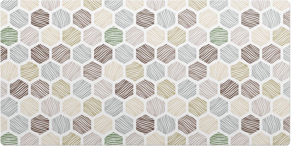 Sechsecke Mit Streifen– Schreibtischunterlage – Schreibtisch Tischunterlage – 90x45 cm – Unterlage Groß Schreibtischmatte