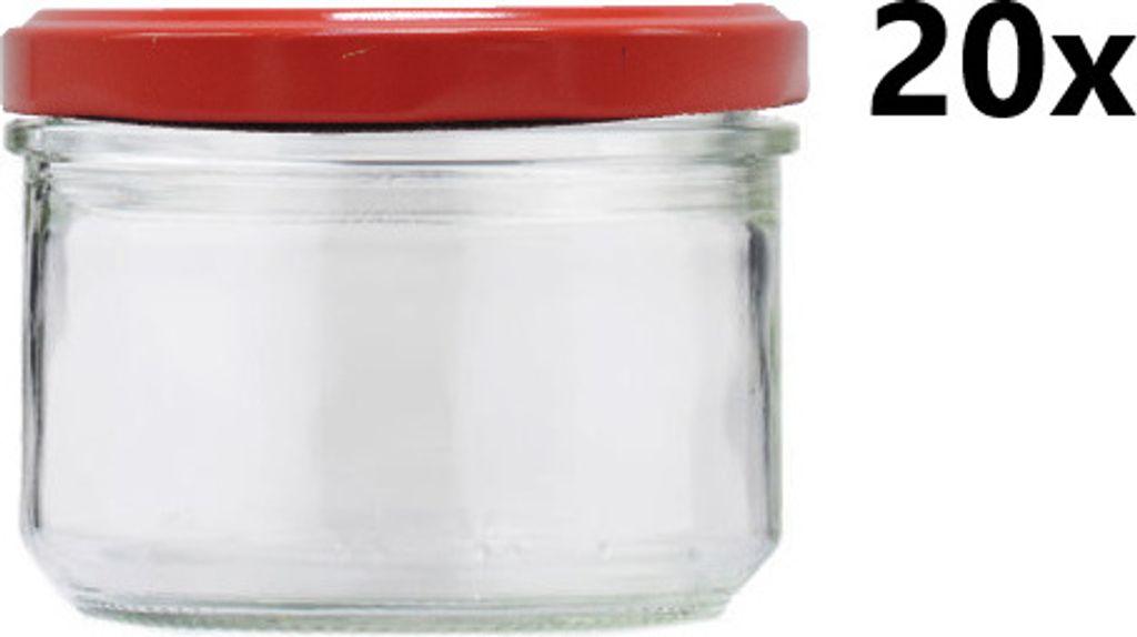 Einmachgläser 262 ml VERRINE STURZ / GERADE klar/transparent 20 Stück INKLUSIVE ROTER DECKEL, Anzahl der Teile in der Packung: 20