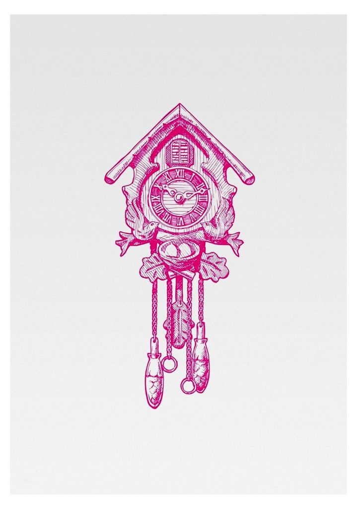 Geschirrtuch in Weiß mit Kuckucksuhr-Motiv in Pink