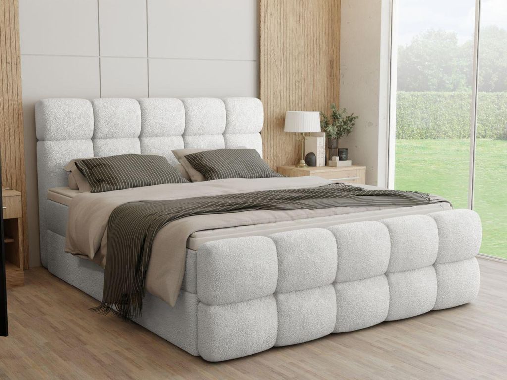 FurniDe24 Boxspringbett Leo 180x200 - Bett mit Matratze und Topper – Kontinentalbett mit Bettkasten und Matratze – Doppelbett Hellgrau (Antholo...