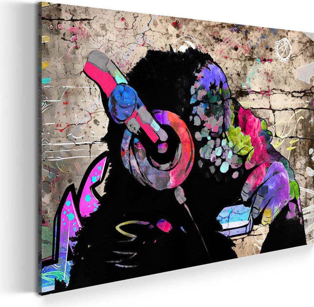 Affe mit Kopfhörern Pop Art Wandbild Leinwandbild Kunstdruck XL Wanddeko: 90x60x2cm