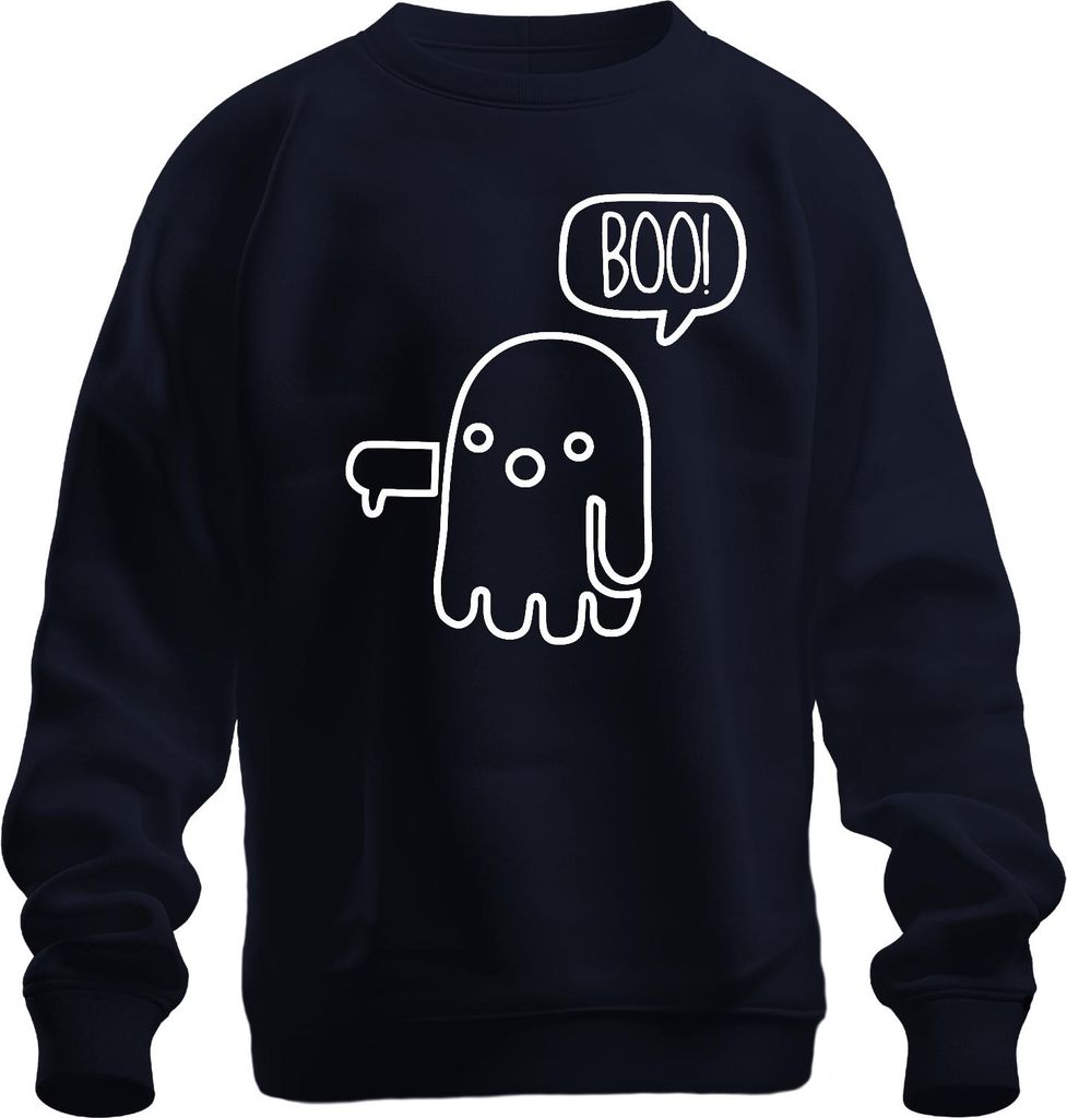 BOO! süßer Geist Halloween lustig Kinder Cartoon niedlich retro Uni Sweatshirt Pullover, Navy, S