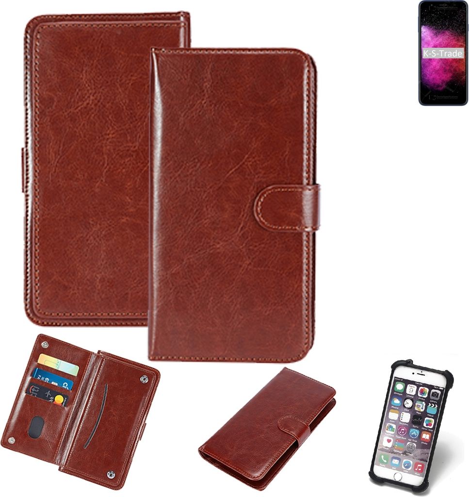 K-S-Trade 360° Hülle kompatibel mit Panasonic Eluga I7 Enterprise Edition braun Kunstleder Case BookCase WalletCase Kunstlederederhülle