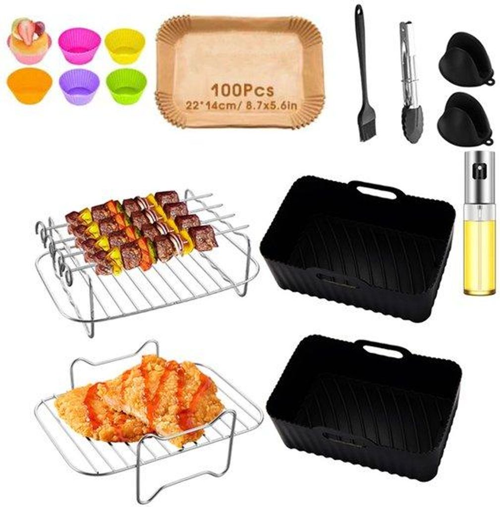 Airfryer-Accessoireset aus Edelstahl - Mehrschichtiger Grillrost für doppelte Zone Airfryer - Komplettset mit Airfryer-Silikonbehälter - für Phi...