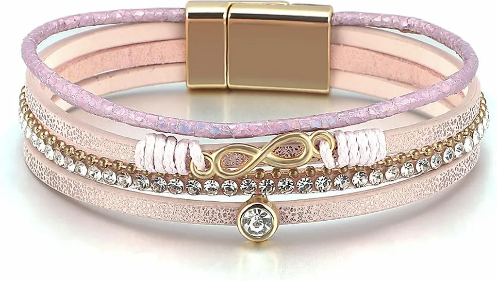 Bracelet Femme Rose avec Infini Doré - Bijou Bohème Ajustable sans Nickel