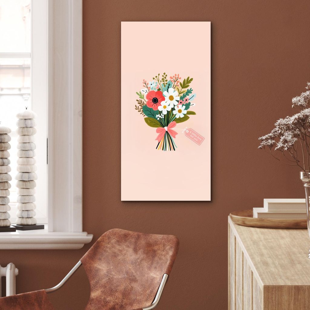 MuchoWow Wanddekoration Metall Metallbild Wandkunst 40x80 cm Blumenstrauß - Schleife - Karte - Zitat MuchoWow Aluminium Gemälde - Wanddekoration ...