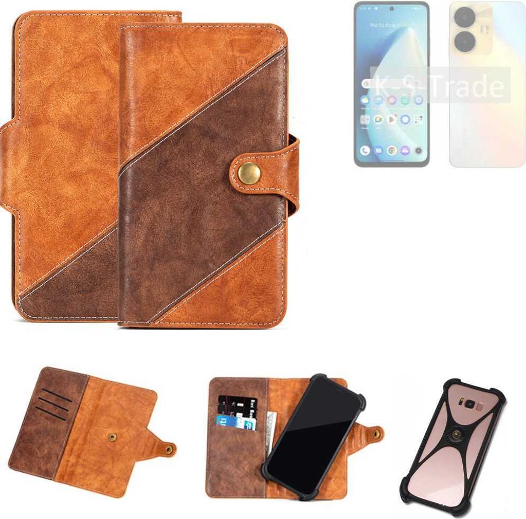 K-S-Trade Handyhülle Schutzhülle Bookstyle Case Wallet-Case kompatibel mit Realme C55 Cover Klapphülle Kantenschutz Smartphone dunkelbraun braun 1x