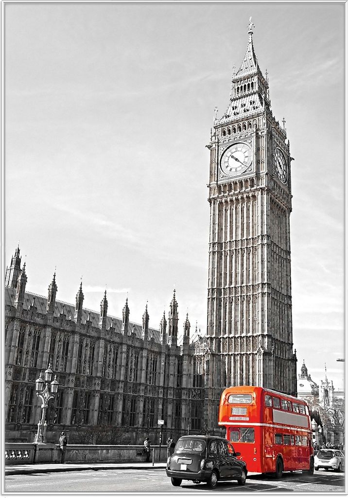 Wallario Wandbild London Red Bus, Größe: 70,30 x 100,30 cm, Poster mit weißem Kunststoffrahmen