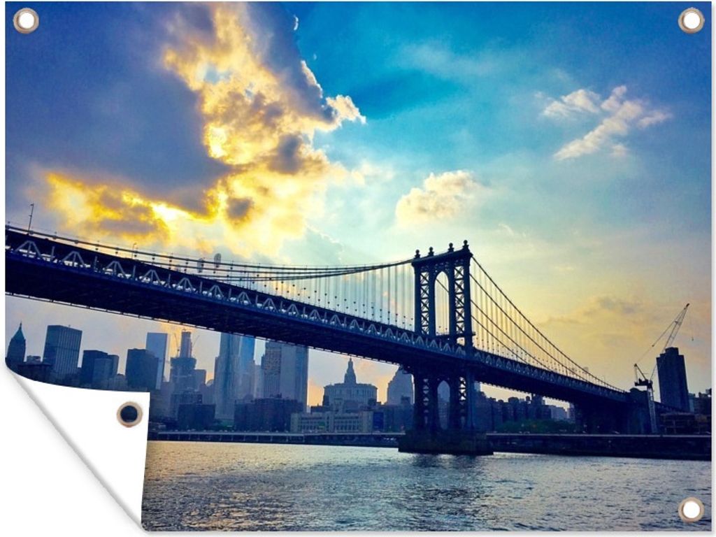 MuchoWow 40x30 cm Outdoor-Poster Gartendeko Sichtschutz Garten Poster für den Garten Sonnenstrahlen auf der amerikanischen Brooklyn Bridge