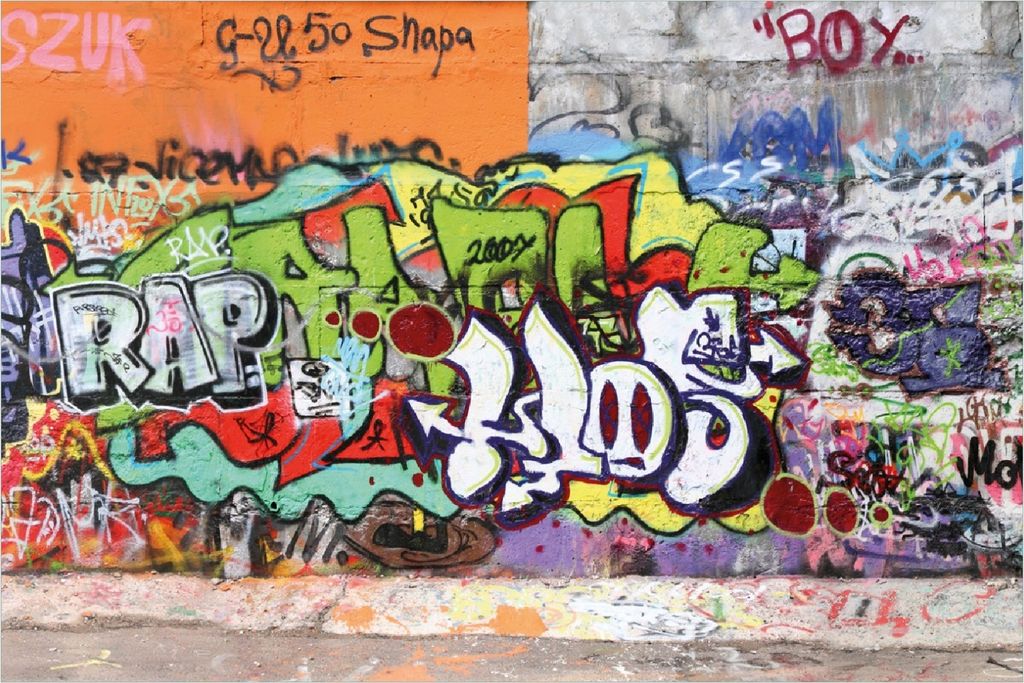 Wallario Poster - RAP-Graffiti- Wand mit verschiedenen Tags, Kunstdruck Größe: 61 x 91,50 cm