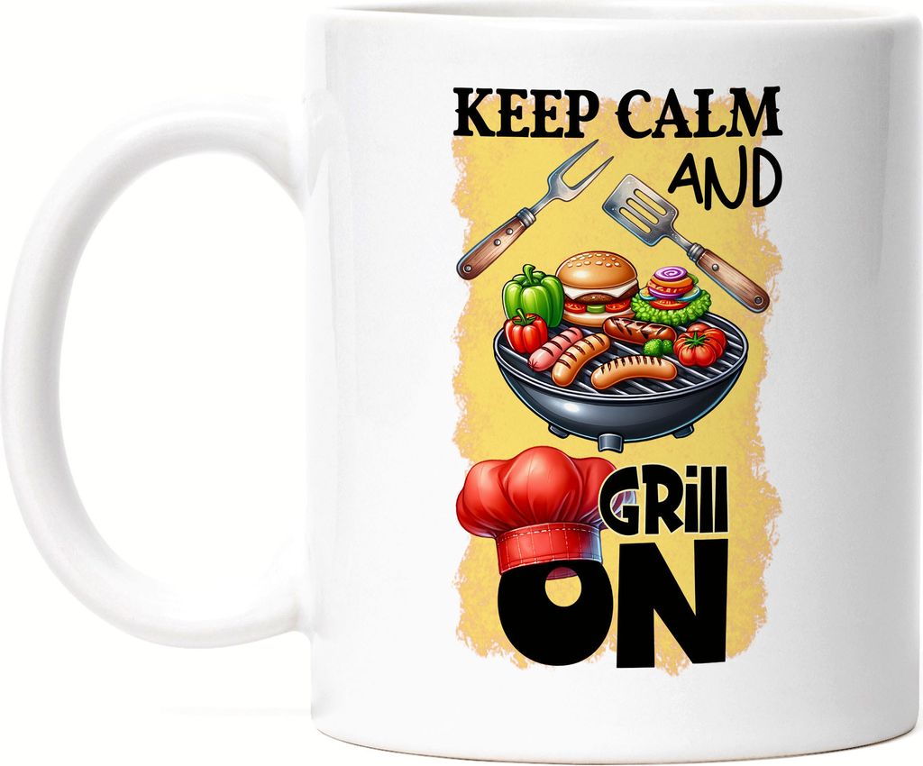 Keep Calm and Grill On BBQ Grillen lustiges Grill Humor Tasse Weiß