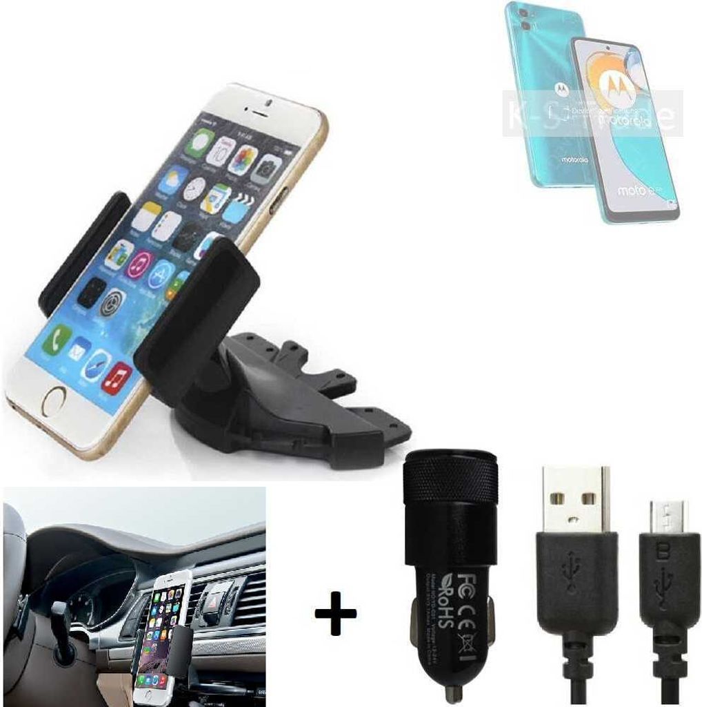 TOP SET K-S-Trade Autohalterung kompatibel mit Motorola Moto E22s CD Schlitz Halterung KFZ-Halter Radio Handy Halterung 360° drehbar DVD-Schacht